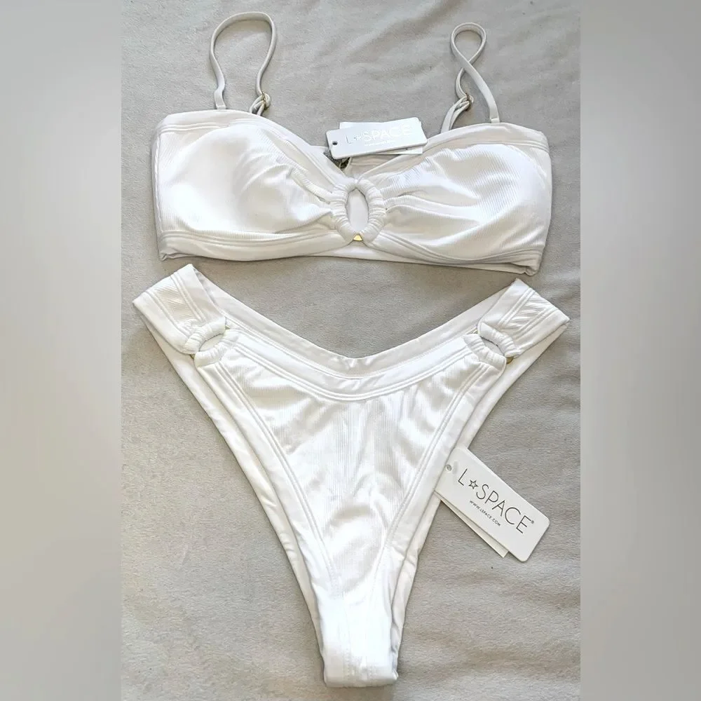 L*Space Bikini Set Maya Bikini Top & Anna Bitsy Bottom White Size XL NWT Swim
